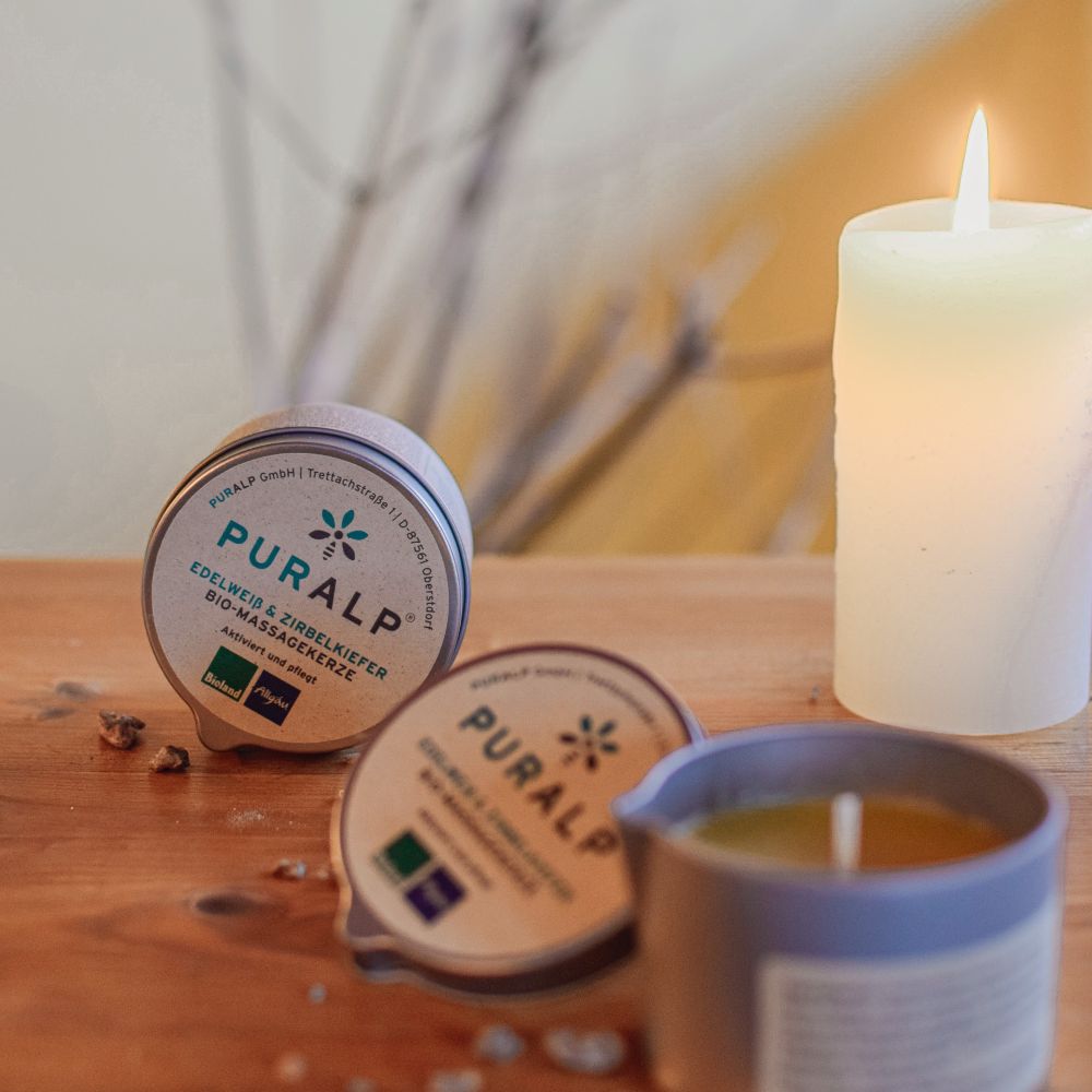 Edelweiß & Zirbelkiefer Bio-Massagekerze