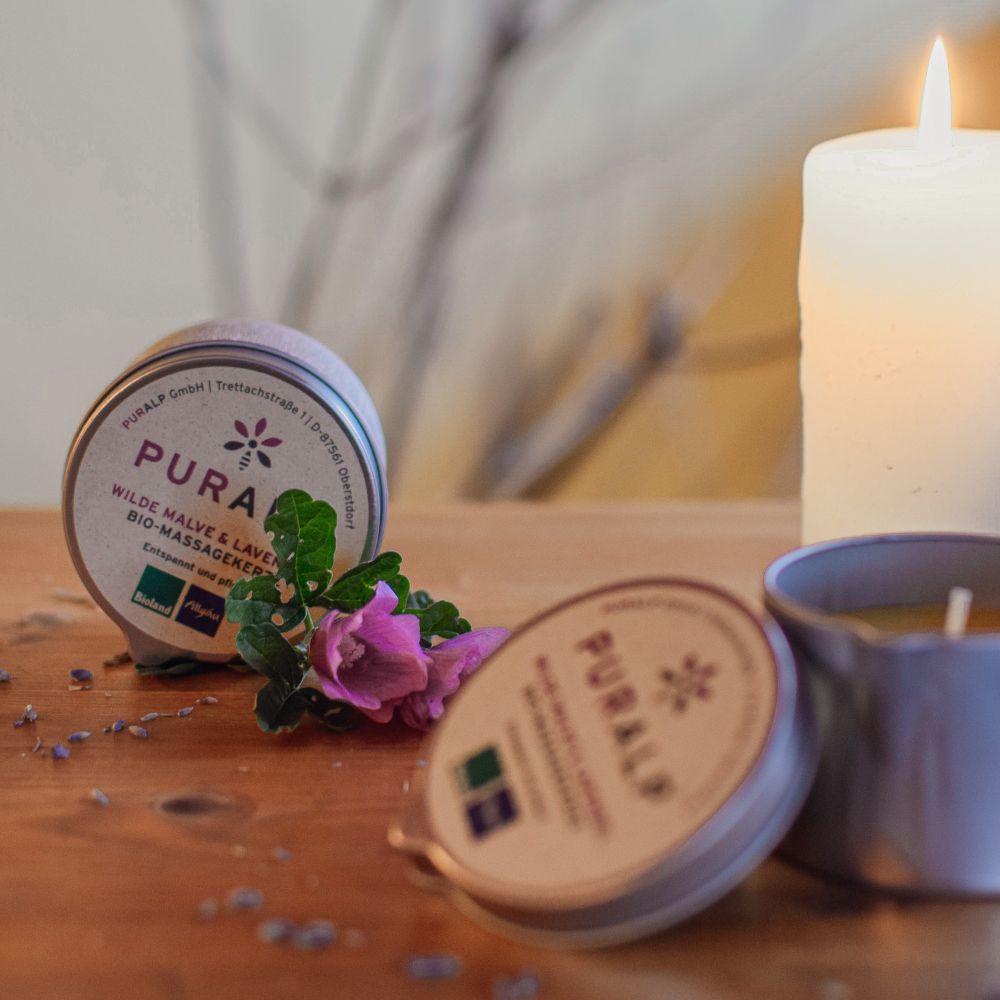 Wilde Malve & Lavendel Bio-Massagekerze