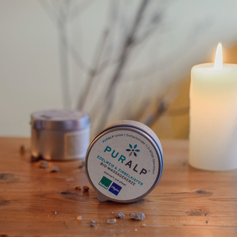 Edelweiß & Zirbelkiefer Bio-Massagekerze