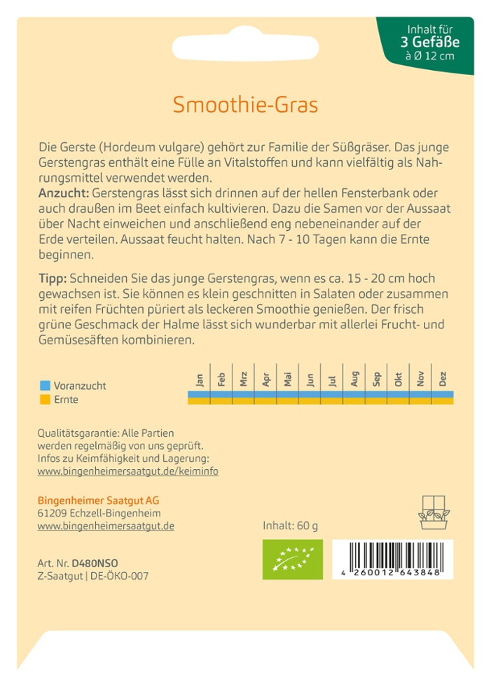 Smoothie-Gras 'Pirona' - Sommergerste Smoothie-Gras 'Pirona' - Sommergerste
