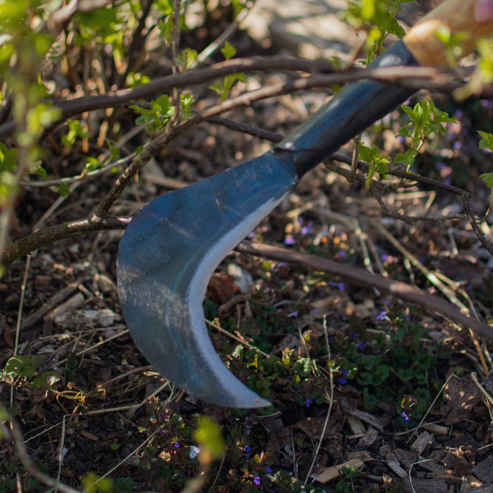 Geschmiedete Gartensichel mit Eschengriff Geschmiedete Gartensichel mit Eschengriff