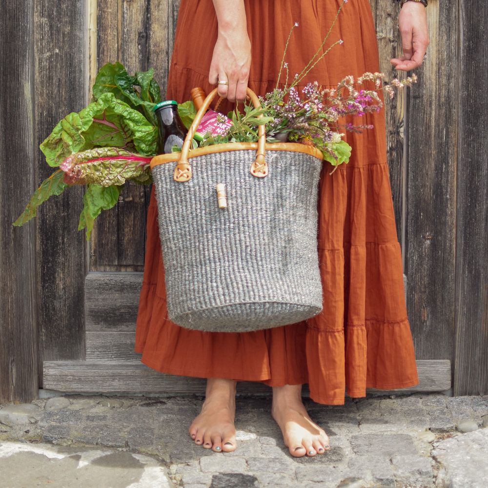 Sisal Korb mit Lederhenkel